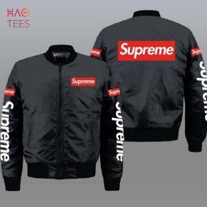 BEST Supreme Luxury Brand Full Black Mix Red Logo Bomber Jacket Limited Edition