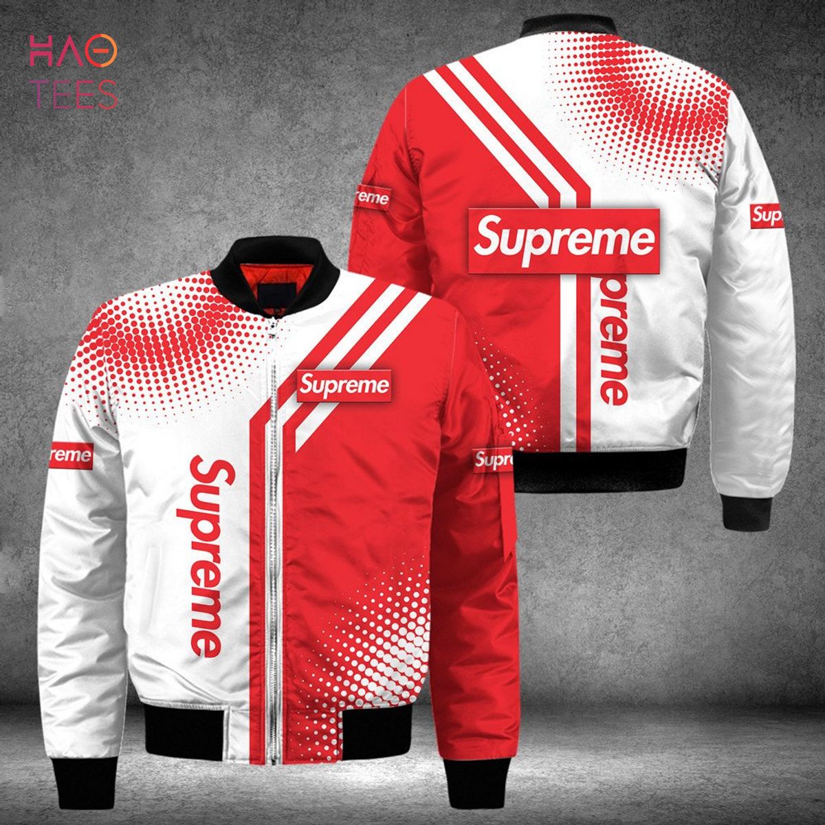 BEST Supreme Luxury Brand Red Mix White Bomber Jacket Limited Edition