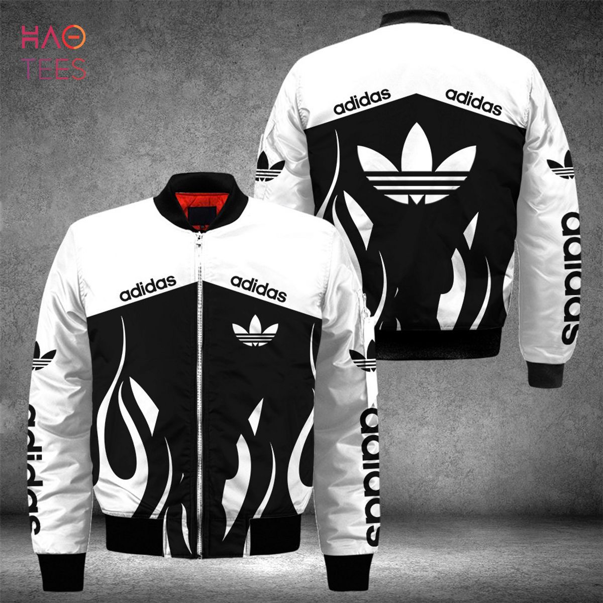 HOT Adidas Flame Print 3D Luxury Brand Bomber Jacket POD Design