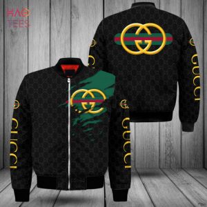 HOT Gucci Luxury Brand Gold Black Green Bomber Jacket Limited Edition