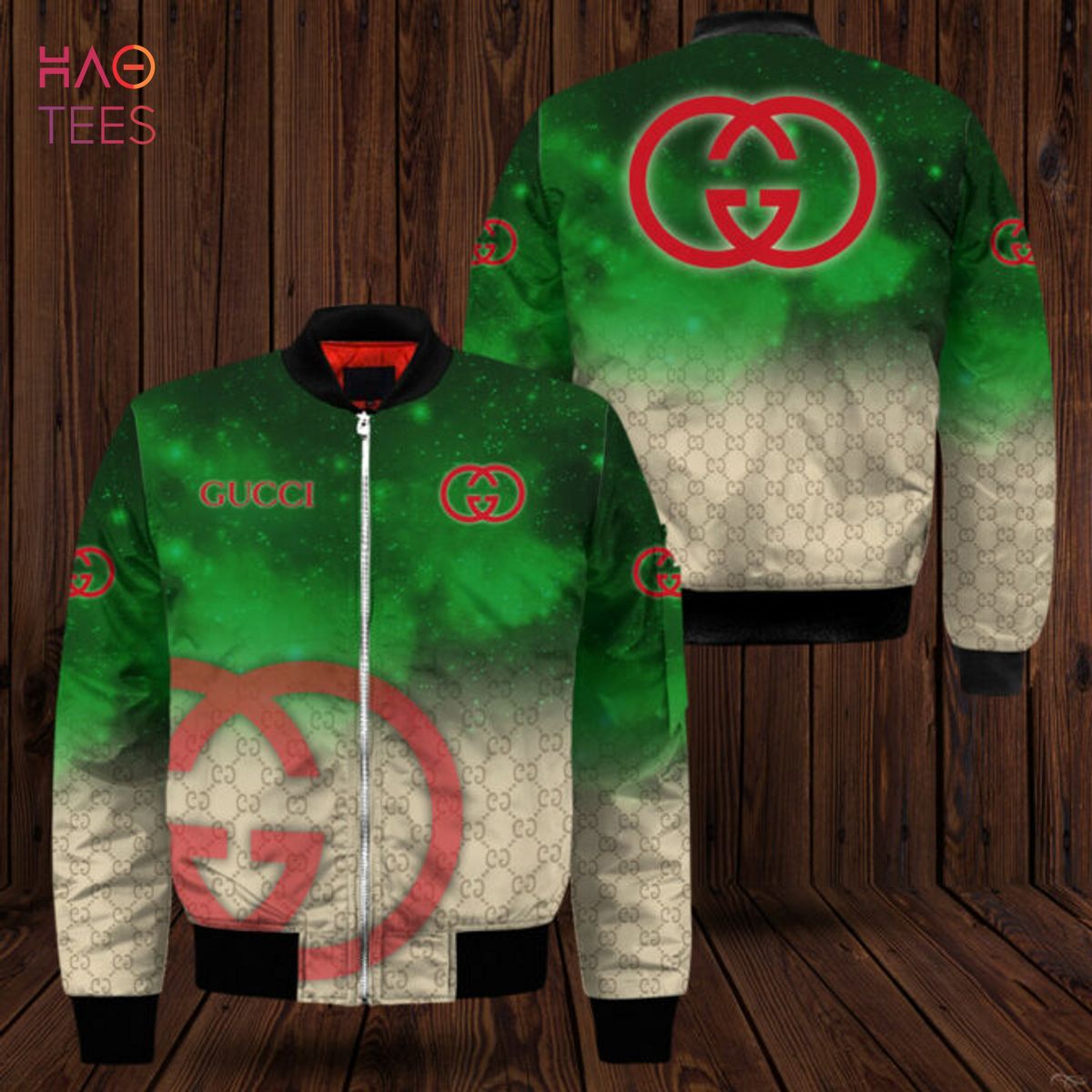 HOT Gucci Luxury Brand Green Mix Color Bomber Jacket Limited Edition Luxury Store