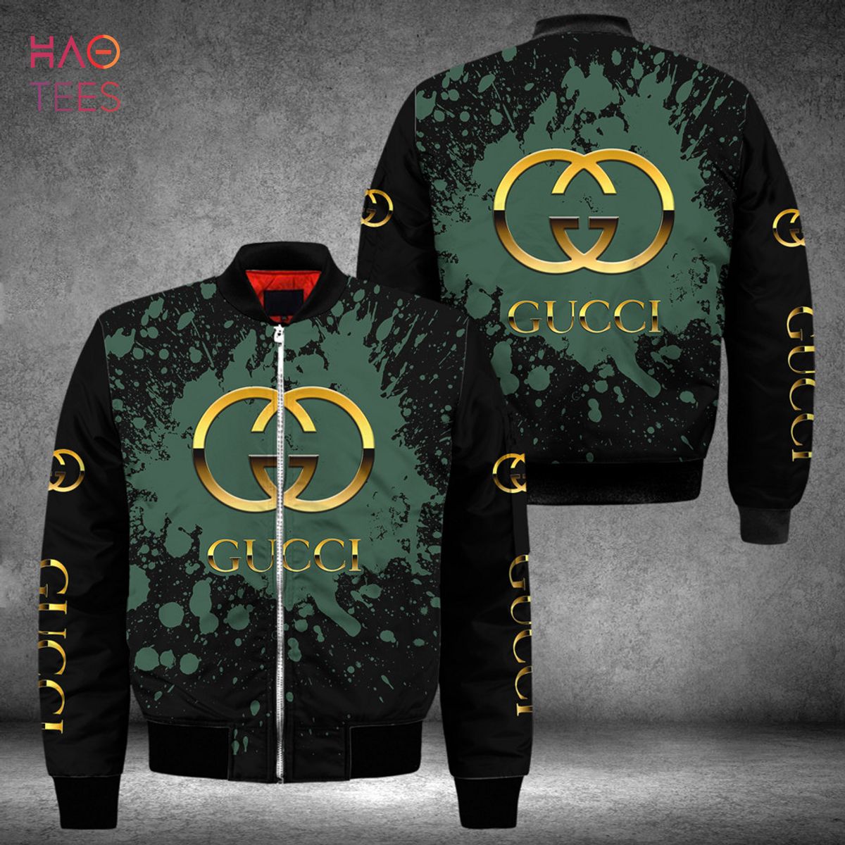 HOT Gucci Luxury Brand Green Paint flakes Bomber Jacket POD Design Luxury Store