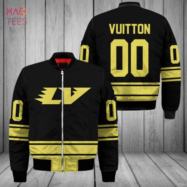 HOT Louis Vuitton Luxury Brand Black Gold Bomber Jacket Limited Edition
