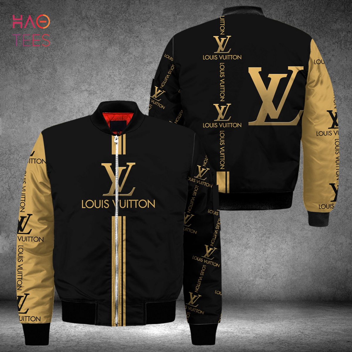 HOT Louis Vuitton Luxury Brand Black Mix Gold Bomber Jacket Limited Edition