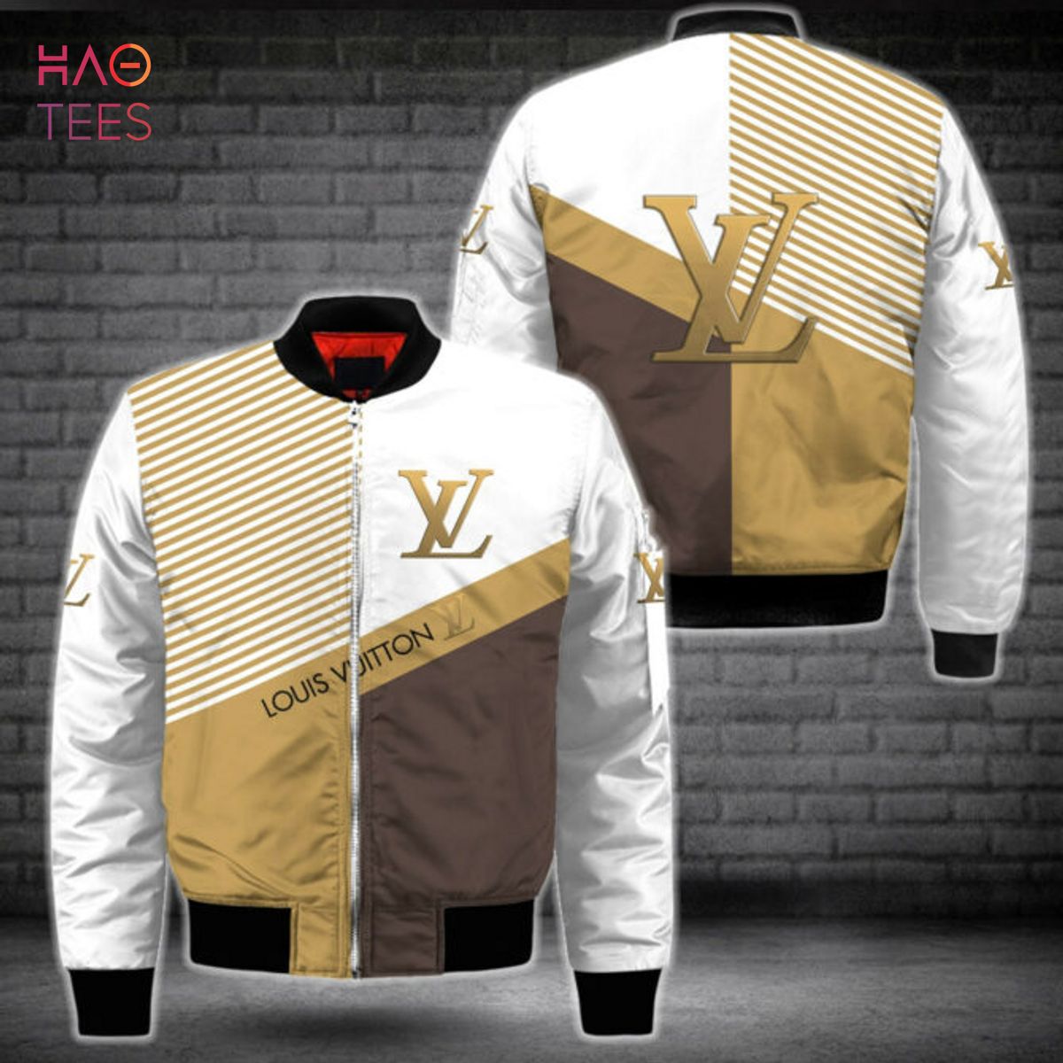 HOT Louis Vuitton Luxury Brand Gold White Brown Bomber Jacket Limited  Edition