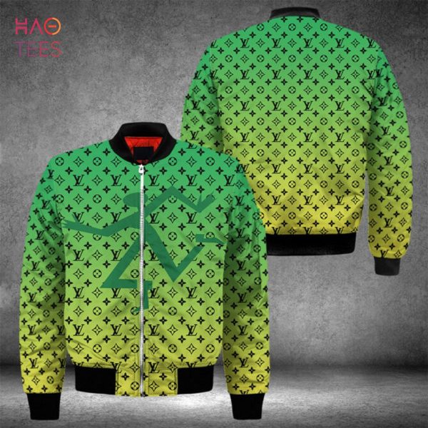 HOT Louis Vuitton Luxury Brand Ombre Green Mix Gold Bomber Jacket Limited Edition