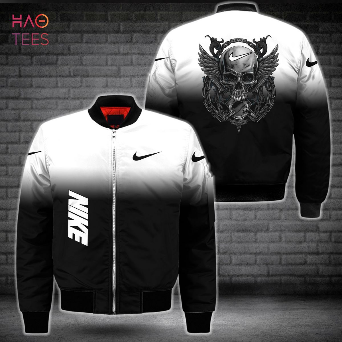 HOT Nike Luxury Brand Ombre White Black Bomber Jacket POD Design