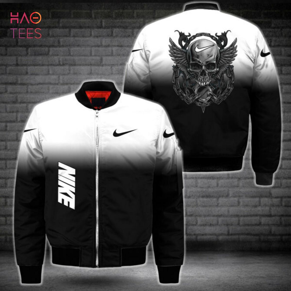 HOT Nike Luxury Brand Ombre White Black Bomber Jacket POD Design Luxury Store