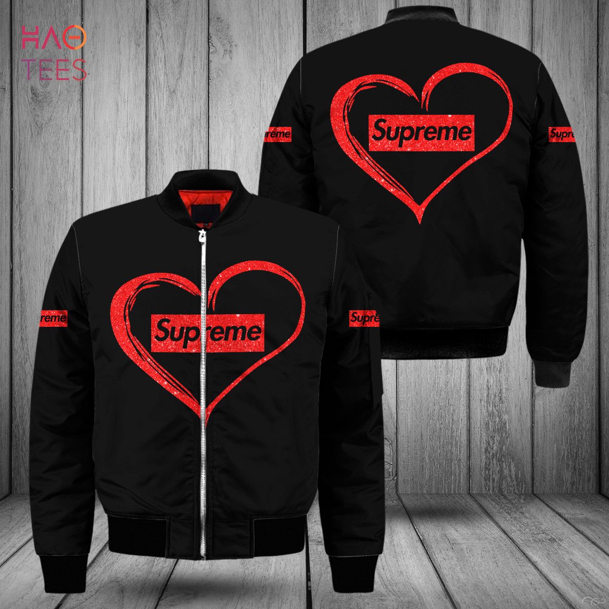 HOT Supreme Luxury Brand Black Mix Red Bomber Jacket Limited Edition