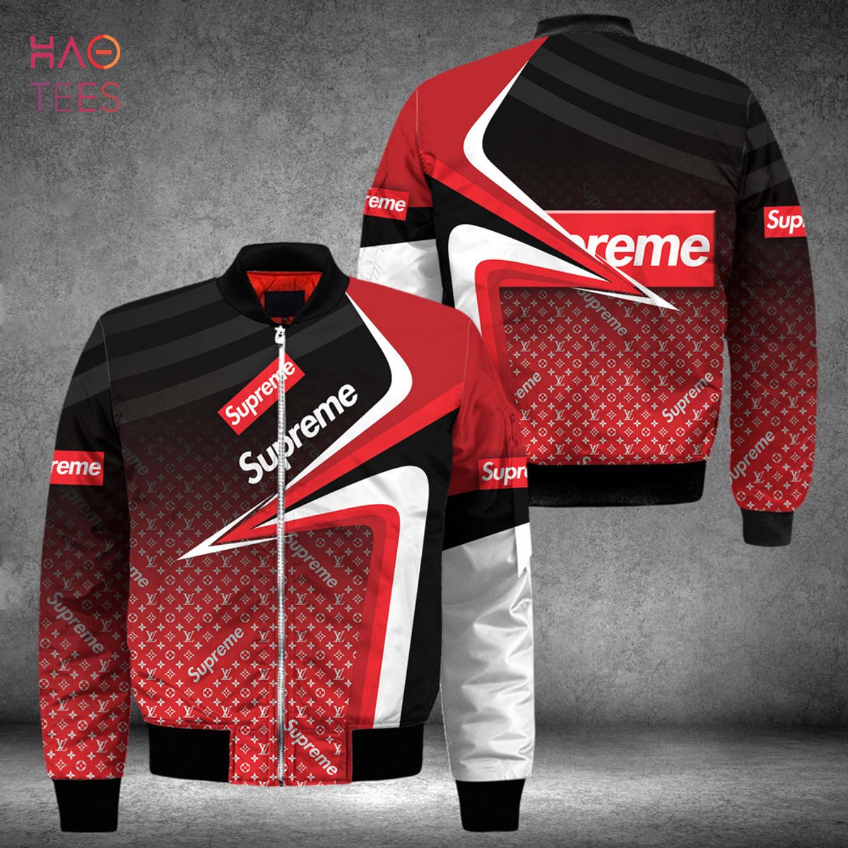 HOT Supreme Luxury Brand Ombre Red Black Bomber Jacket Limited Edition