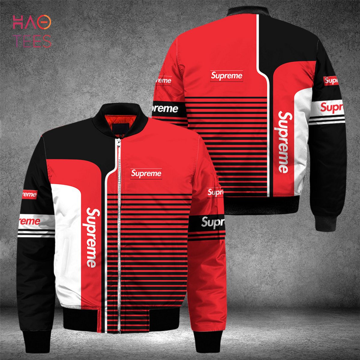 HOT Supreme Luxury Brand Stripe Red Black Bomber Jacket Limied Edition