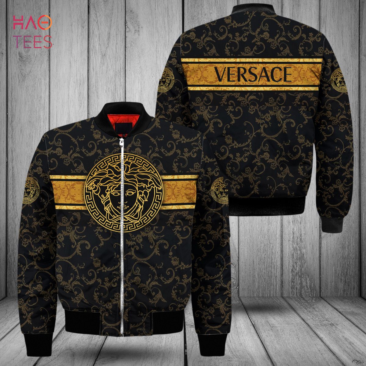 HOT Versace Luxury Brand Black Mix Logo Bomber Jacket Limited Edition