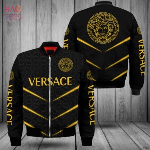 HOT Versace Luxury Brand Black Mix Stripe Gold Bomber Jacket Limited Edition