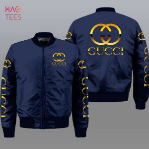 NEW Gucci Luxury Brand Blue Mix Gold Logo Bomber Jacket Limited Edition