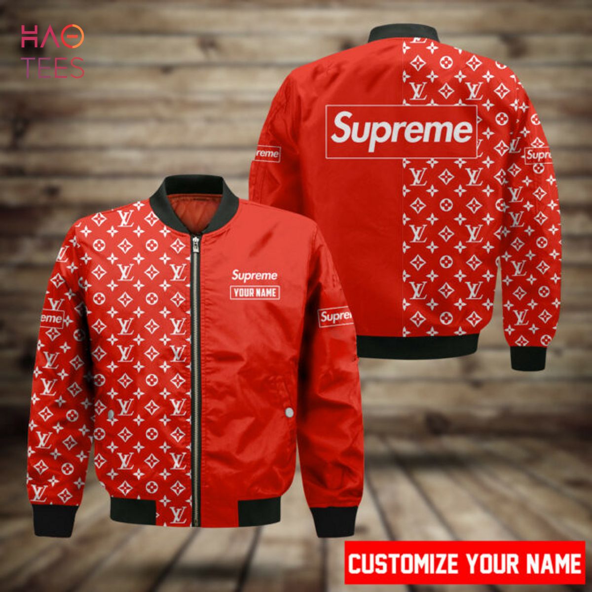 Louis Vuitton x Supreme Red Monogrammed Leather Bomber Jacket M