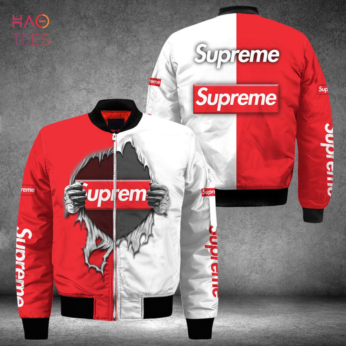 NEW Supreme White Red Black Luxury Brand Bomber Jacket Limited Edition
