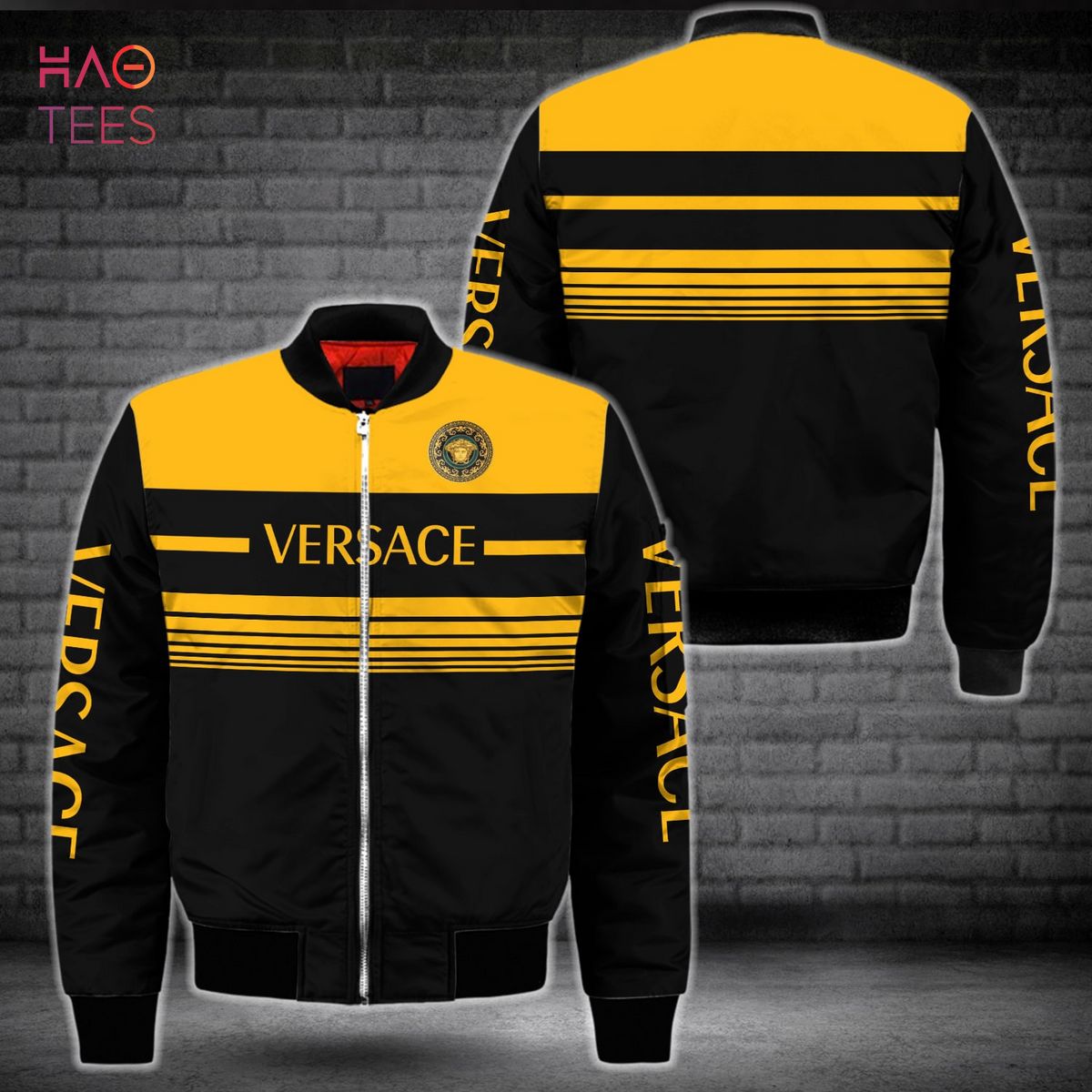 NEW Versace Luxury Brand Black Mix Gold Bomber Jacket Limited Edition