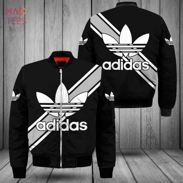 THE BEST Adidas Full Black Mix Logo Luxury Brand Bomber Jacket Limited Edition