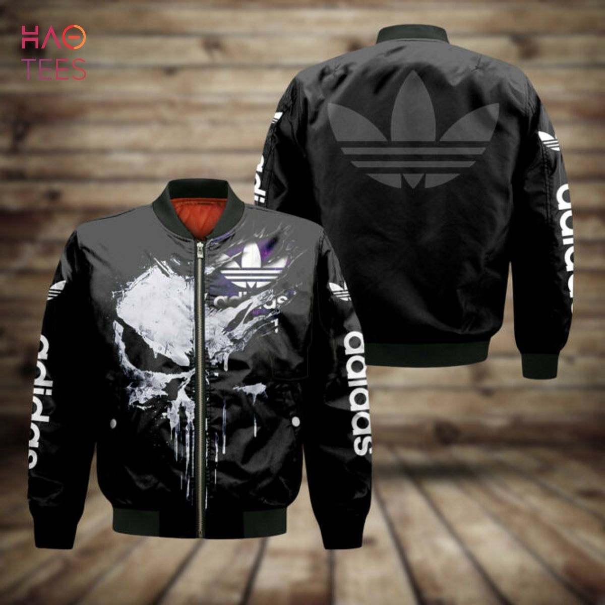 THE BEST Adidas Full Black Mix Skull Luxury Brand Bomber Jacket Limited Edition
