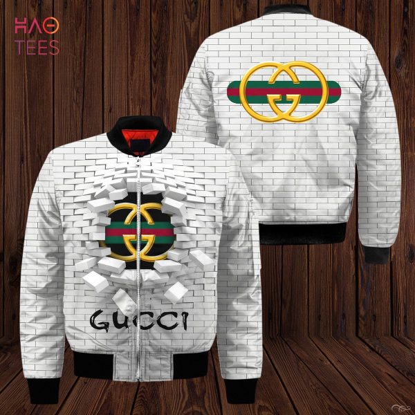 THE BEST Gucci Luxury Brand Full White Color Bomber Jacket POD Design