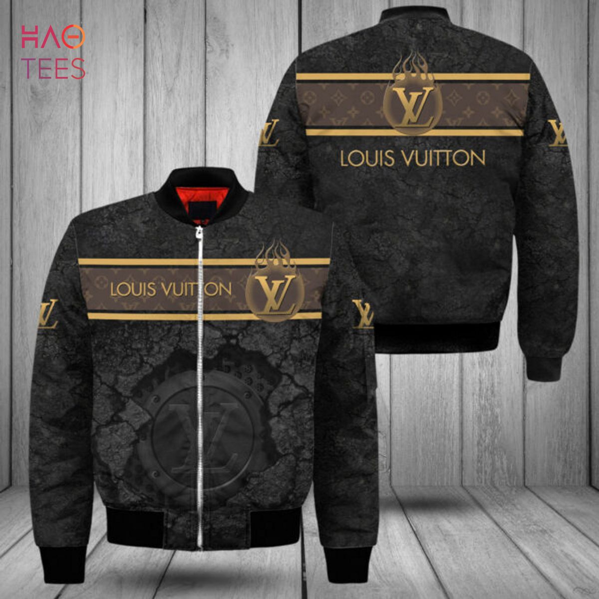 THE BEST Louis Vuitton Luxury Brand Black Mix Brown Bomber Jacket Limited Edition
