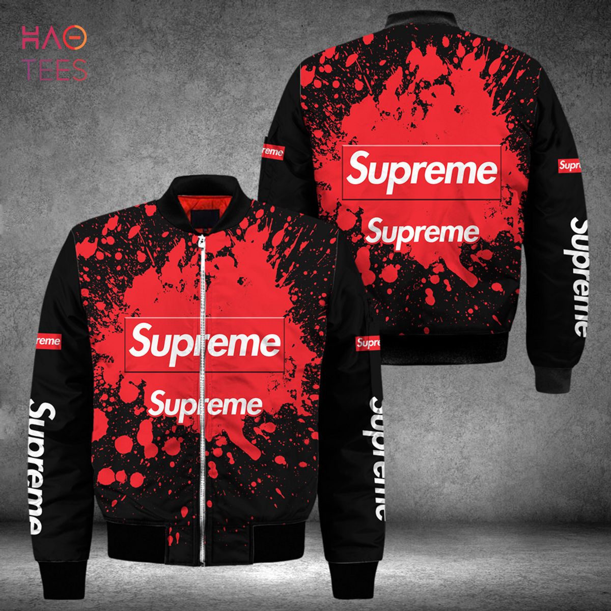 THE BEST Supreme Luxury Brand Black Mix Red Bomber Jacket Limited Edition