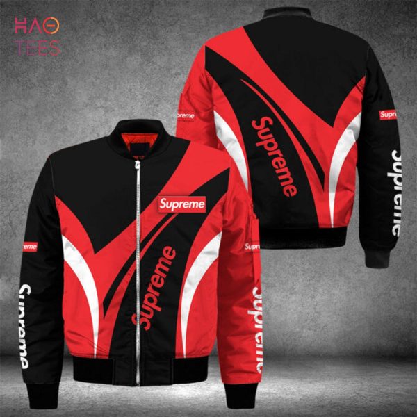 THE BEST Supreme Luxury Brand Red Mix Black Bomber Jacket Limited Edition