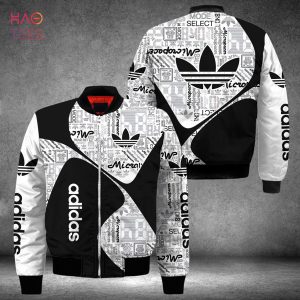 TRENDDING Adidas Luxury Brand Black White Mix Full Printing Bomber Jacket POD Design TRENDDING Adidas Luxury Brand Black White Mix Full Printing Bomber Jacket POD Design