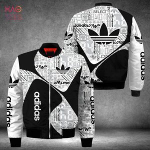 TRENDDING Adidas Luxury Brand Black White Mix Full Printing Bomber Jacket POD Design