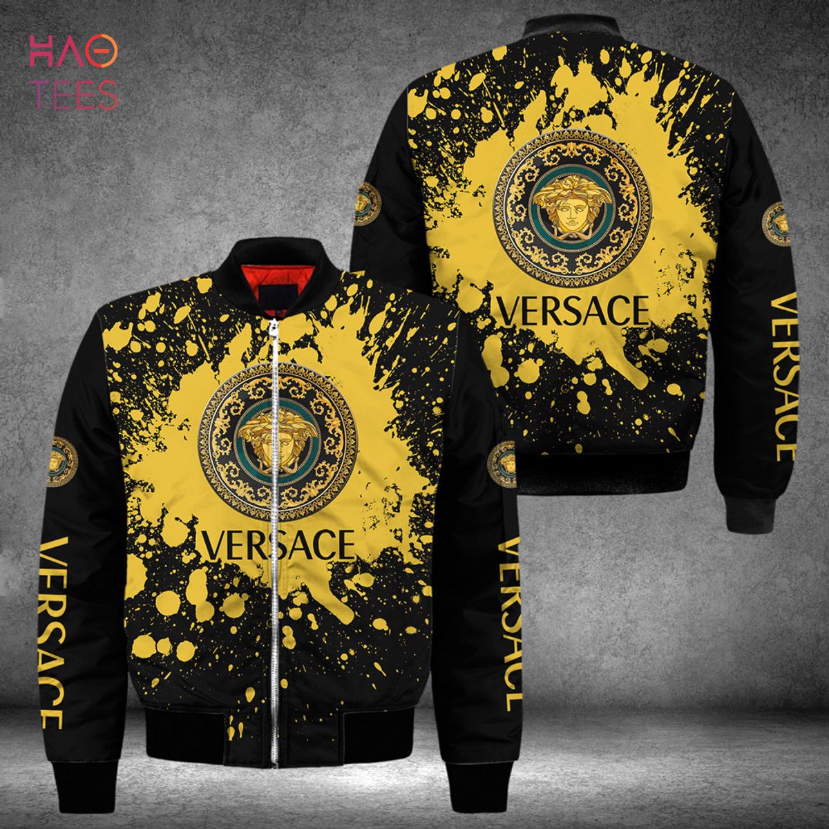 TRENDDING Versace Gold Paint flakes Luxury Brand Bomber Jacket Limited Edition