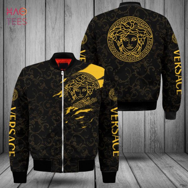 TRENDDING Versace Luxury Brand Big Gold Logo Bomber Jacket POD Design