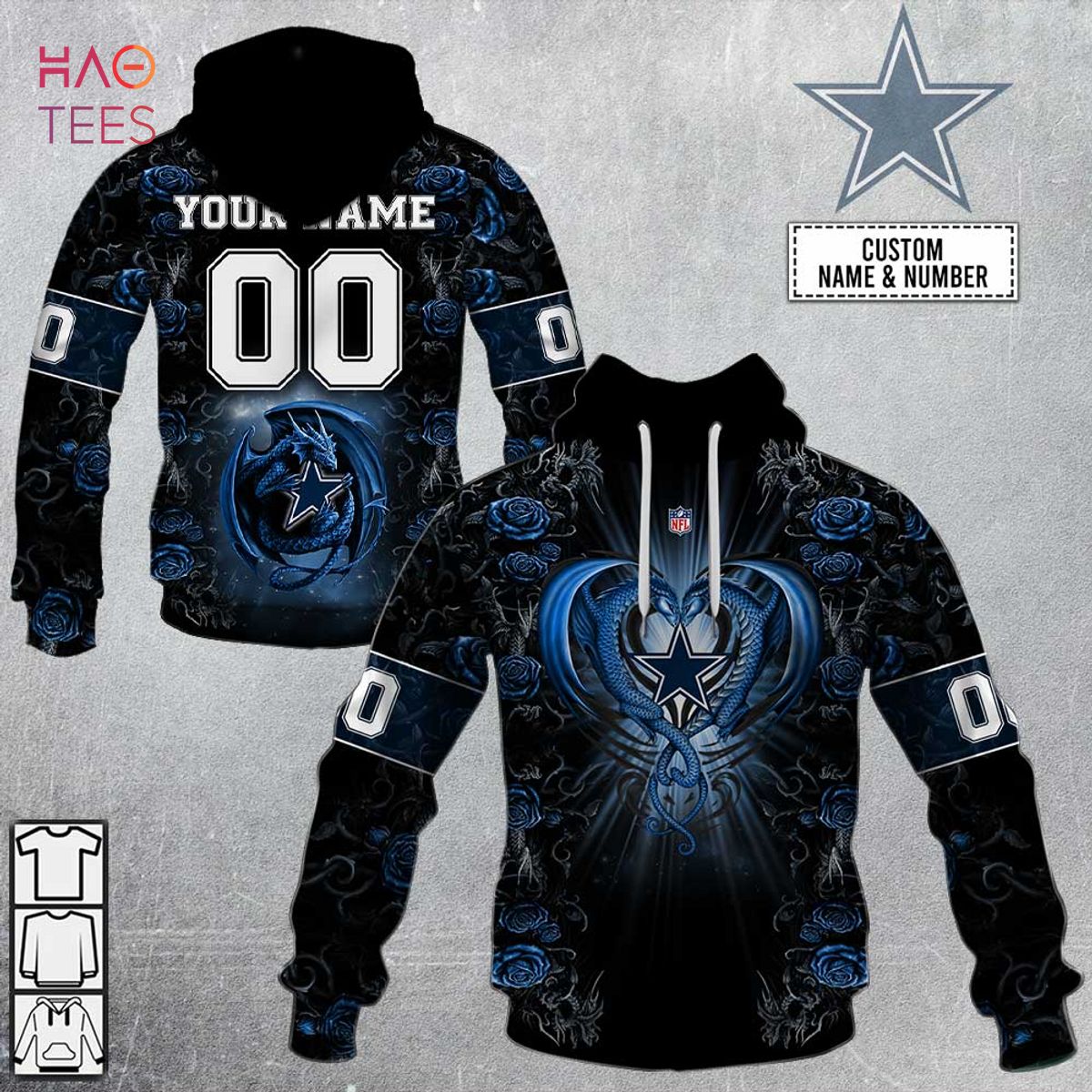 BEST Personalized NFL Rose Dragon Dallas Cowboys Hoodie