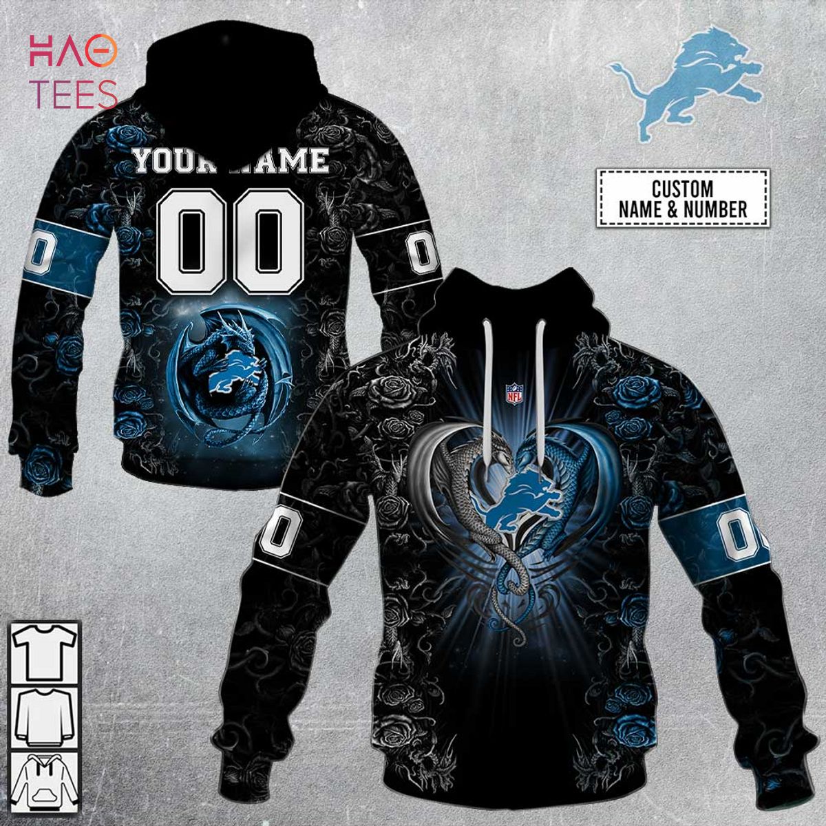 BEST Personalized NFL Rose Dragon Detroit Lions Hoodie