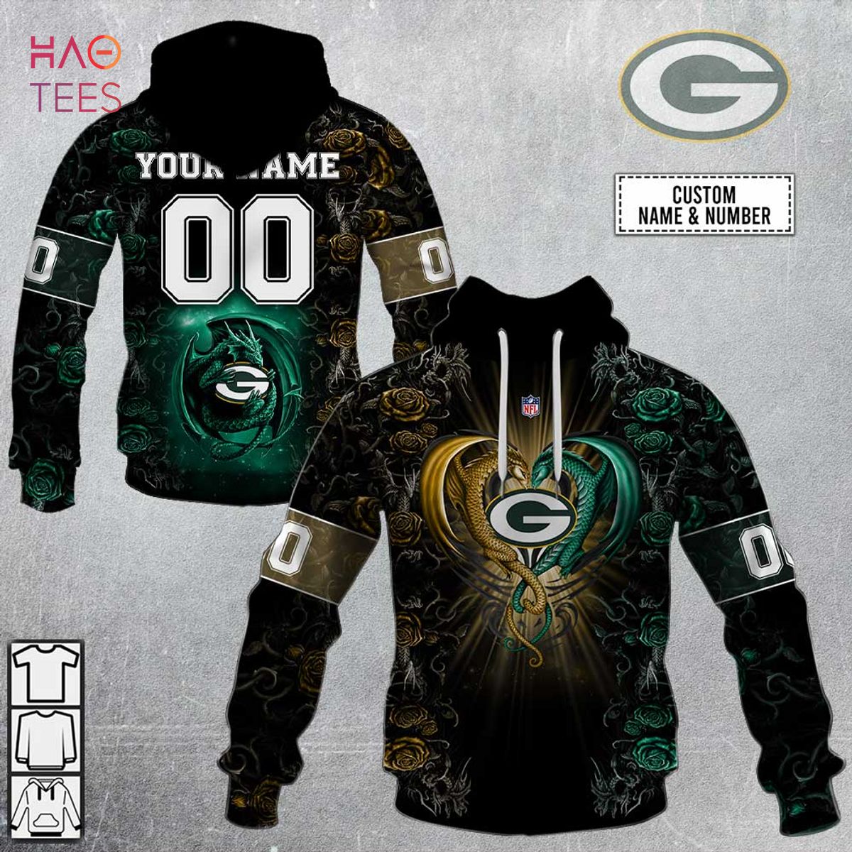 BEST Personalized NFL Rose Dragon Green Bay Packers Hoodie
