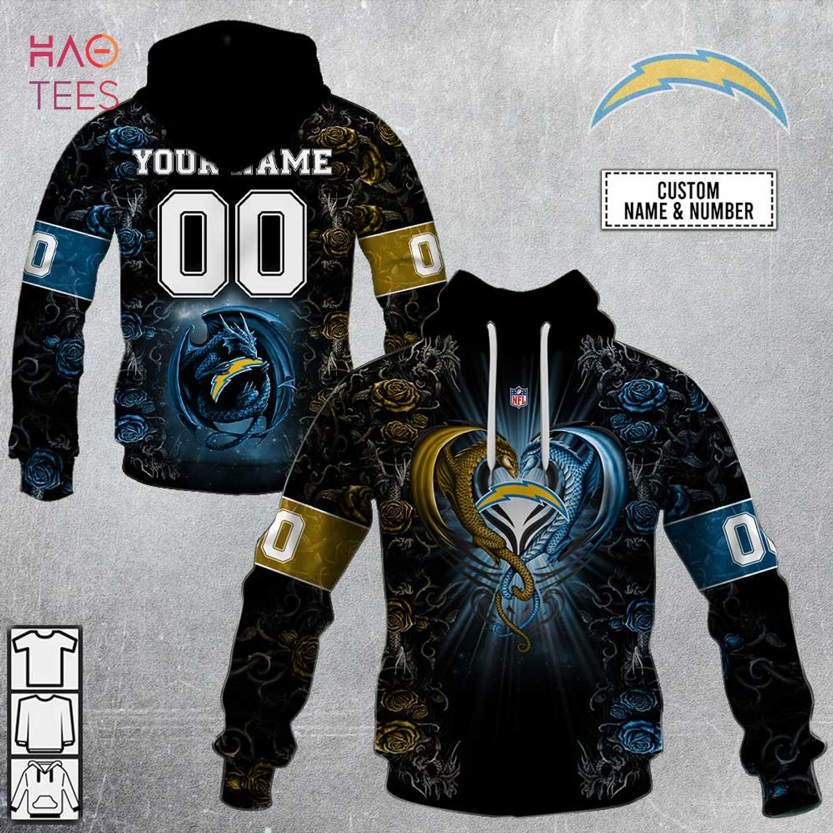 BEST Personalized NFL Rose Dragon Los Angeles Chargers Hoodie