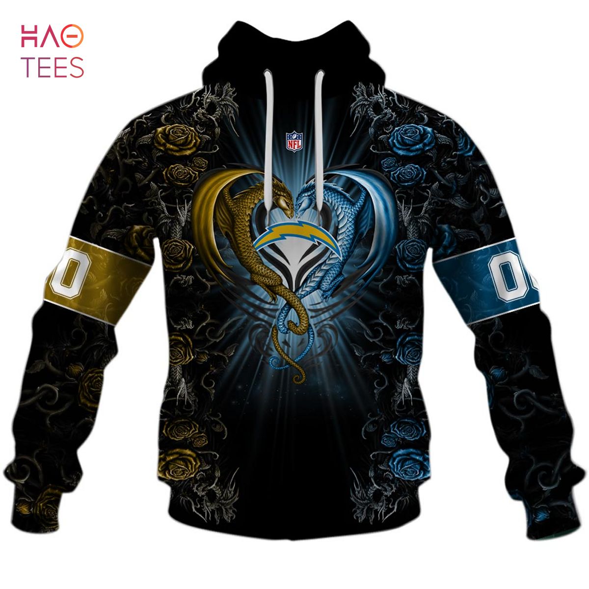 BEST Personalized NFL Rose Dragon Los Angeles Chargers Hoodie BEST Personalized NFL Rose Dragon Los Angeles Chargers Hoodie