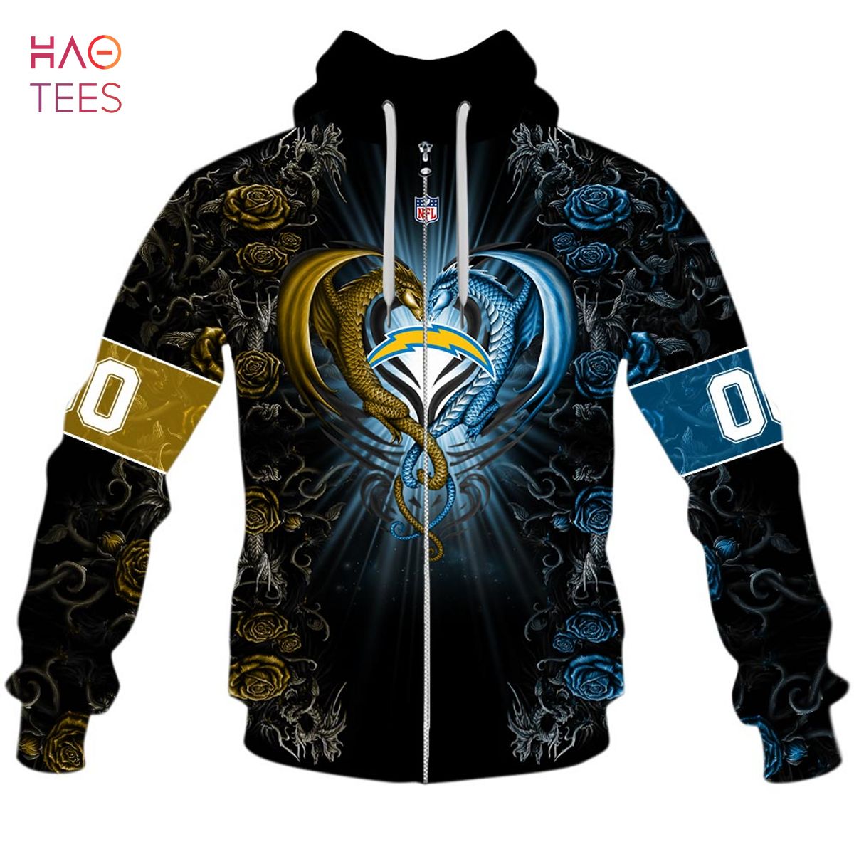 BEST Personalized NFL Rose Dragon Los Angeles Chargers Hoodie BEST Personalized NFL Rose Dragon Los Angeles Chargers Hoodie