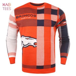 BEST Denver Broncos Men’s Plaid Crew Neck NFL Ugly Sweater