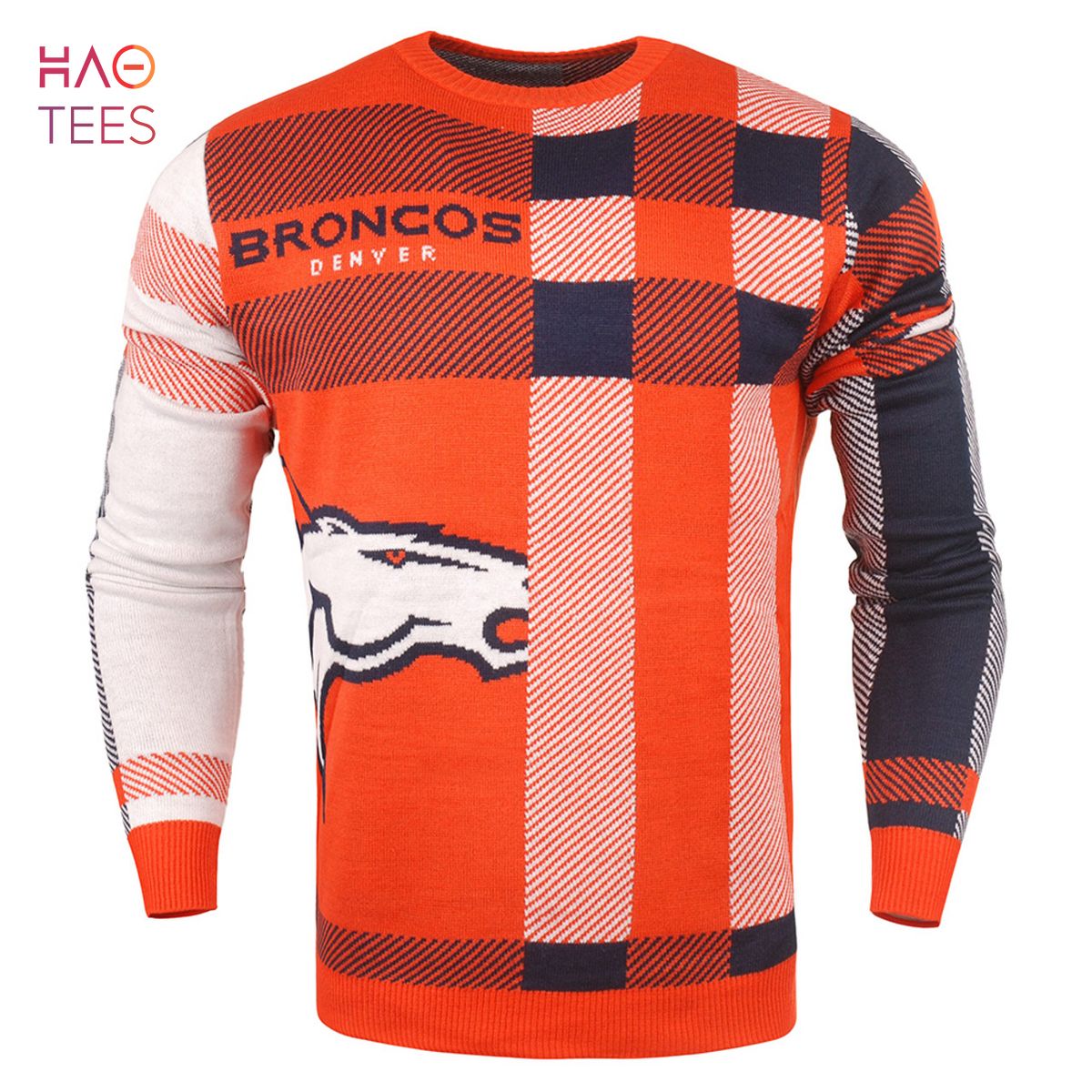BEST Denver Broncos Men's Plaid Crew Neck NFL Ugly Sweater BEST Denver Broncos Men's Plaid Crew Neck NFL Ugly Sweater