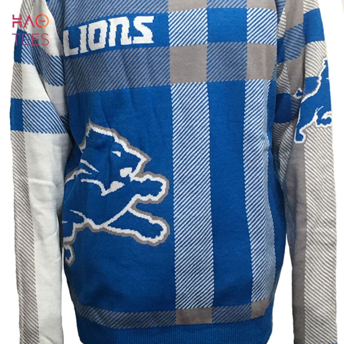 BEST Detroit Lions Men's Plaid Crew Neck NFL Ugly Sweater BEST Detroit Lions Men's Plaid Crew Neck NFL Ugly Sweater