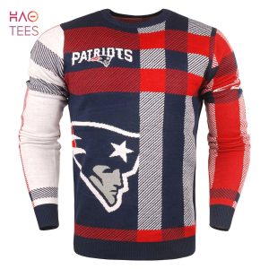 BEST New England Patriots Men’s Plaid Crew Neck NFL Ugly Sweater