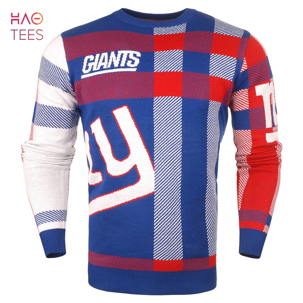 BEST New York Giants Men's Plaid Crew Neck NFL Ugly Sweater BEST New York Giants Men's Plaid Crew Neck NFL Ugly Sweater
