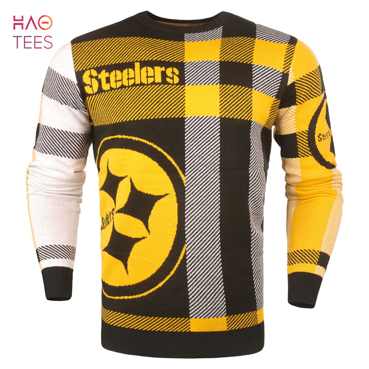 BEST Pittsburgh Steelers Men’s Plaid Crew Neck NFL Ugly Sweater