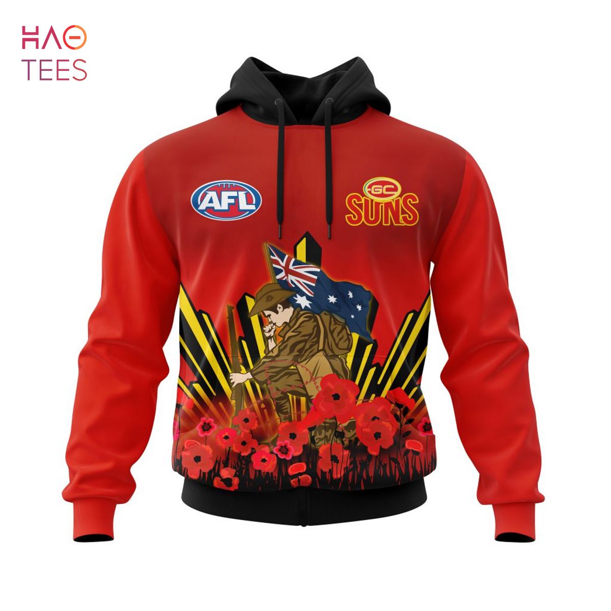 BEST AFL Gold Coast Football Club, Specialized 2022 Anzac Jersey Concepts 3D Hoodie BEST AFL Gold Coast Football Club, Specialized 2022 Anzac Jersey Concepts 3D Hoodie