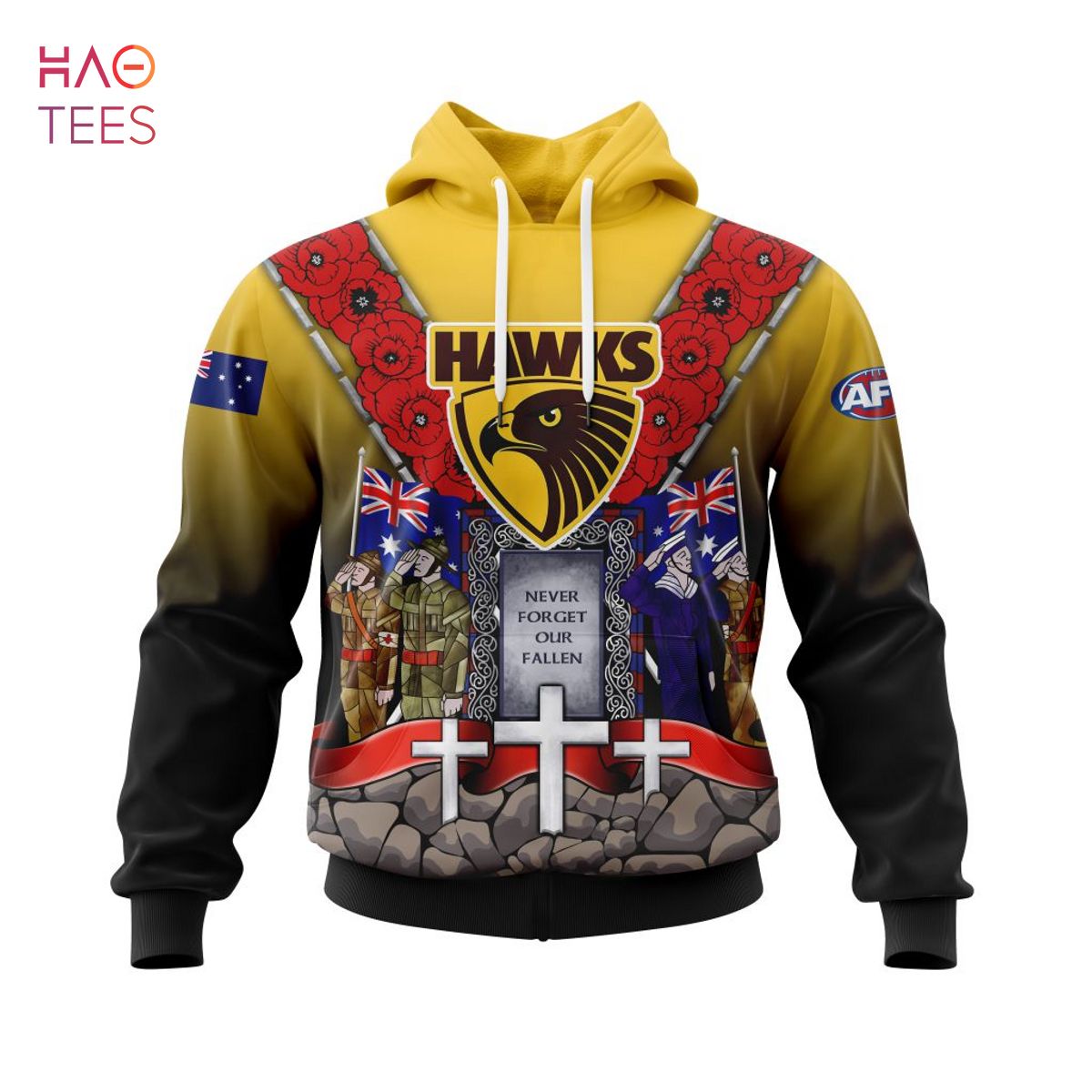 BEST AFL Hawthorn Football Club, Specialized 2022 Anzac Jersey Concepts 3D Hoodie Limited Edition BEST AFL Hawthorn Football Club, Specialized 2022 Anzac Jersey Concepts 3D Hoodie Limited Edition