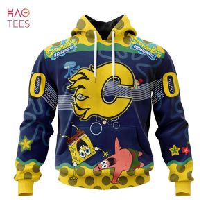 BEST Calgary Flames Specialized Jersey With SpongeBob 3D Hoodie