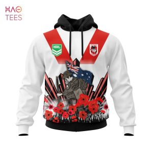 BEST NRL St. George Illawarra Dragons, Specialized 2022 Anzac Jersey Concepts 3D Hoodie