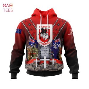 BEST NRL St. George Illawarra Dragons, Specialized Anzac Jersey Concepts 3D Hoodie