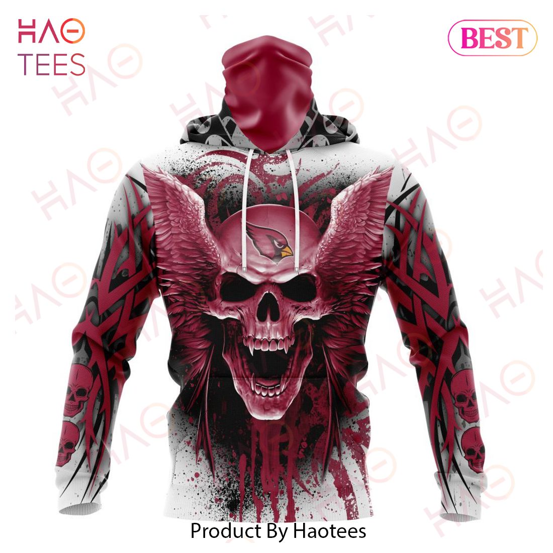 NFL Arizona Cardinals Skull Flower White Red Hoodie Dress 3D