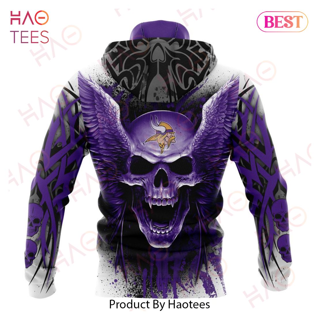 16% OFF Men's Minnesota Vikings Hoodies 3D Skull Sweathsirt Long